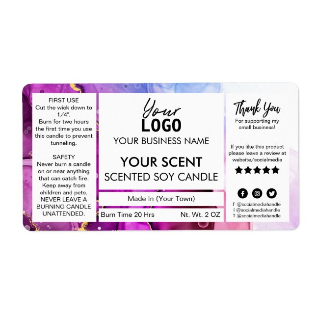 Vibrant Ink Scented Soy Candle Label (Front)