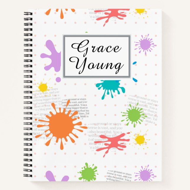 Vibrant Ink Splash Script Name Notebook (Front)