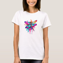 Vibrant Ink Splatter Dragon Fly Pop Art, Colorful T-Shirt