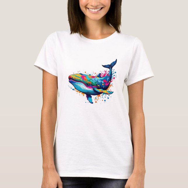 Vibrant Ink Splatter Whale Pop Art, Colorful T-Shirt (Front)