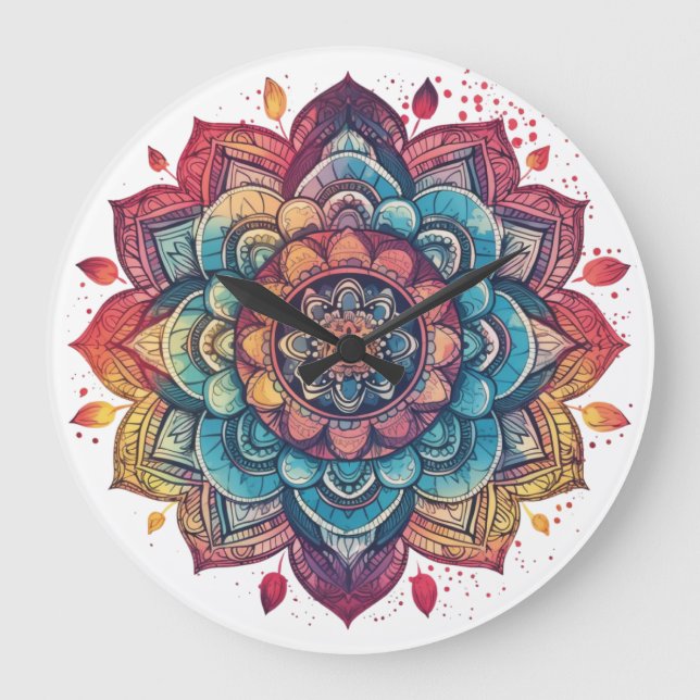 Vibrant, Intricate, Bohemian, Mandala Art  Large Clock (Front)