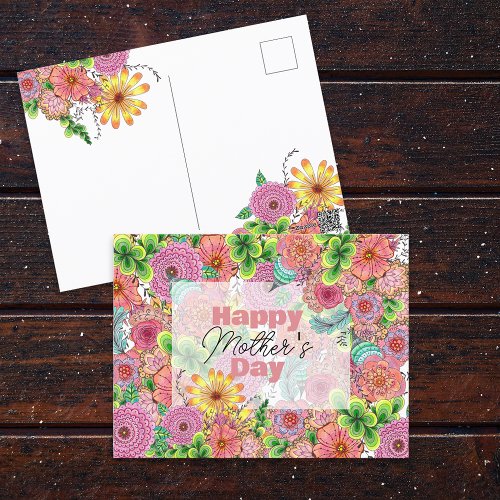 Vibrant Intricate Hand_drawn Florals Mothers Day Postcard