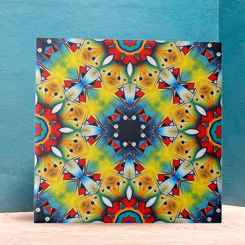 Vibrant Intricate Kaleidoscope Geometric Pattern Ceramic Tile