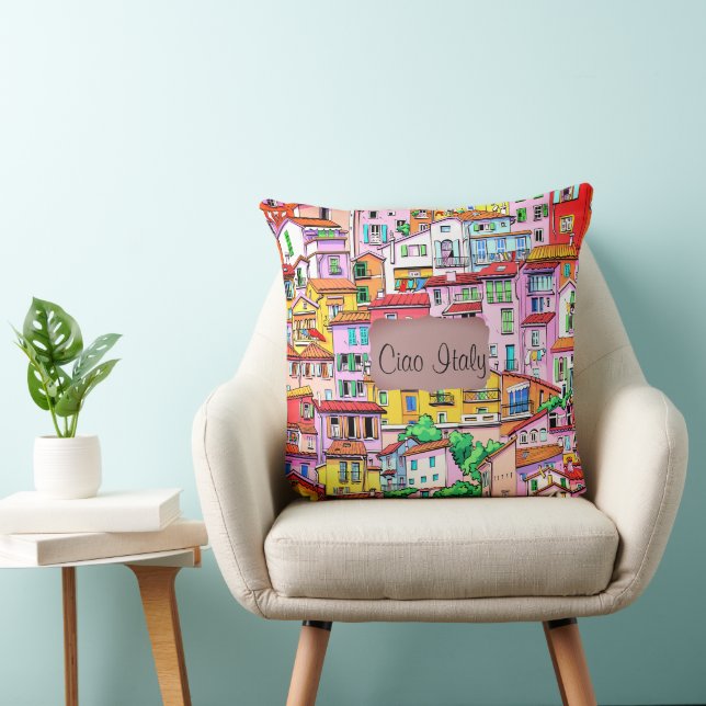 Vibrant Italian Facade Throw Pillow (Chair)