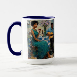 Vibrant Jazz Woman Teal Bistro Art Mug