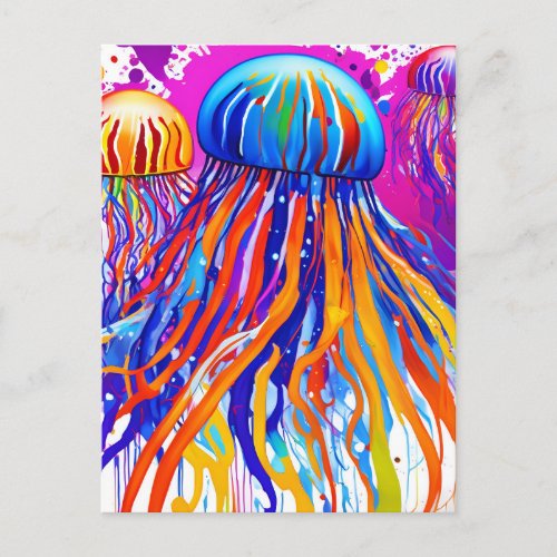 Vibrant jellyfish art postcard
