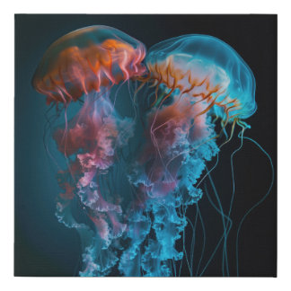 Vibrant jellyfish couple faux canvas print