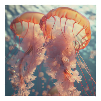 Vibrant jellyfish couple faux canvas print