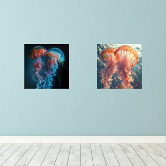 Vibrant jellyfish couple wall art sets