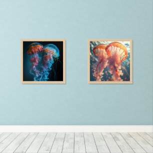Vibrant jellyfish couple wall art sets