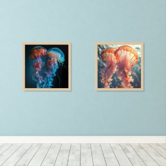 Vibrant jellyfish couple wall art sets