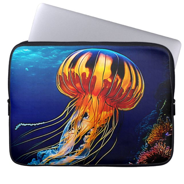 Vibrant Jellyfish Underwater Art Laptop Sleeve (Front)