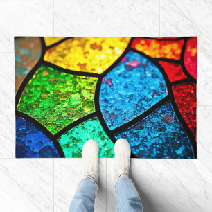 Vibrant Jewel Toned Stained Glass Texture Art Doormat