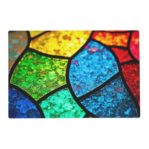 Vibrant Jewel Toned Stained Glass Texture Art Placemat
