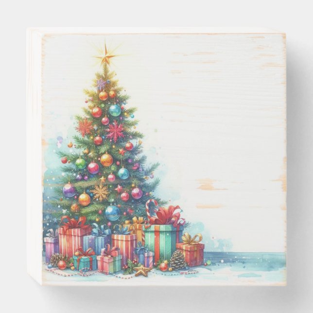 Vibrant Joy under the Christmas Tree Wooden Box Sign (Front Horizontal)