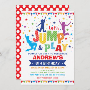 Vibrant Jump Bounce Play Birthday Trampoline Party Invitation