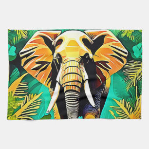 Vibrant Jungle Elephant Scene Design Kitchen Towel