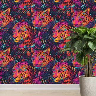 Vibrant Jungle Leopard Pattern Wallpaper