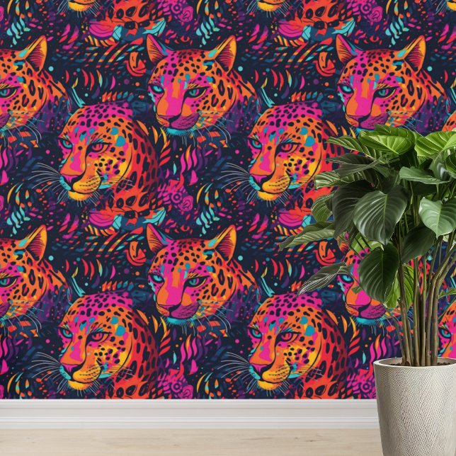 Vibrant Jungle Leopard Pattern  Wallpaper (Bold wallpaper to add pizazz to a child's playroom, teen or kid's bedroom, dorm room, or art room!)
