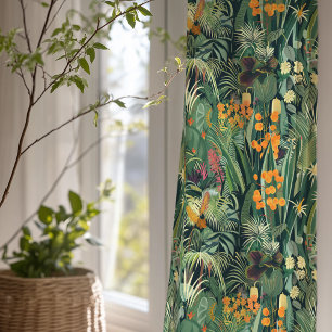 Vibrant Jungle Lush Tropical Foliage Floral Sheer Curtains