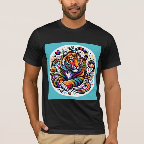 Vibrant Jungle Majesty Playful Tiger Illustration T_Shirt