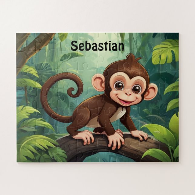 Vibrant Jungle Monkey Personalized Jigsaw Puzzle (Horizontal)