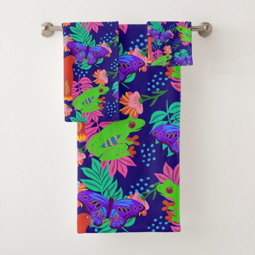 Vibrant jungle pattern  bath towel set