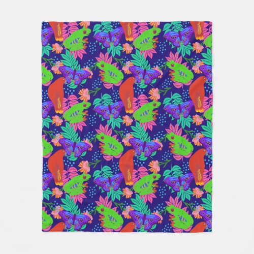 Vibrant jungle pattern fleece blanket