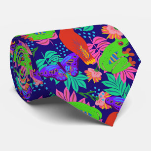 Vibrant jungle pattern neck tie