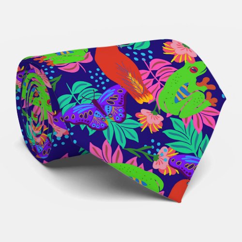 Vibrant jungle pattern neck tie
