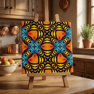 Vibrant Kaleidoscope Orange Blue Yellow Abstract Ceramic Tile
