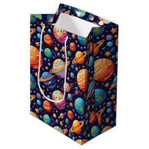 Vibrant Kawaii Celestial Outer Space Pattern Medium Gift Bag