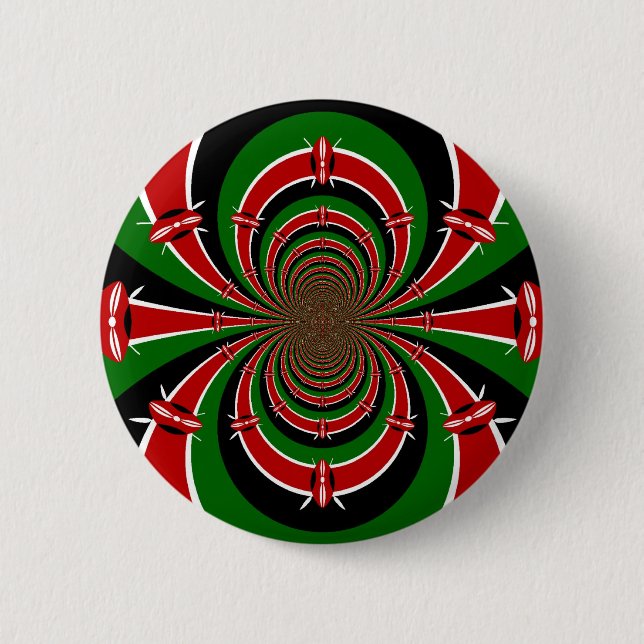 Vibrant Kenya Vision: Mirrored Kenyan Flag Art  Button (Front)