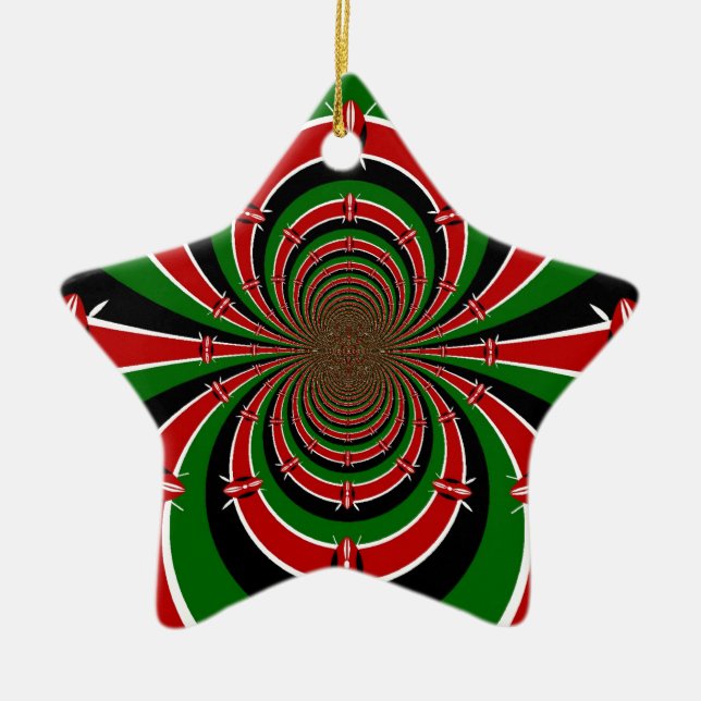 Vibrant Kenya Vision: Mirrored Kenyan Flag Art  Ceramic Ornament (Front)