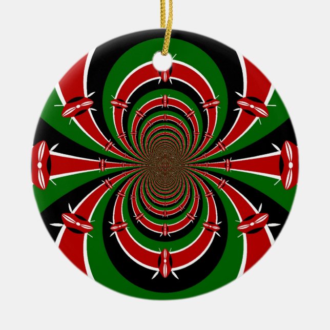 Vibrant Kenya Vision: Mirrored Kenyan Flag Art  Ceramic Ornament (Front)