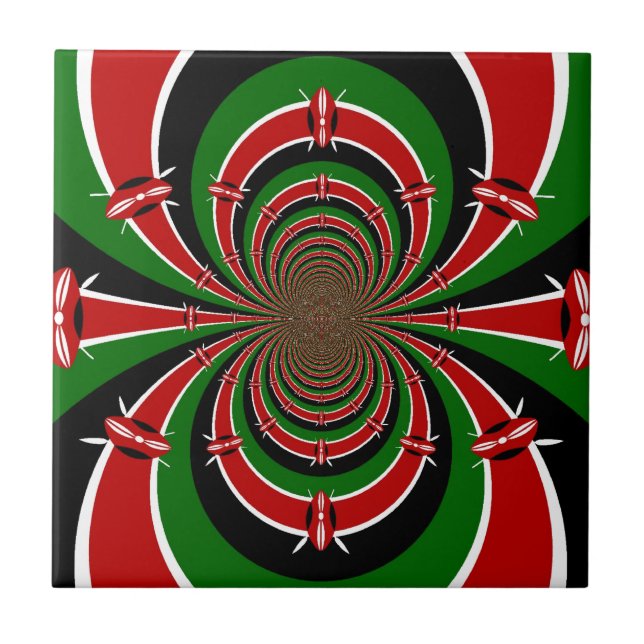 Vibrant Kenya Vision: Mirrored Kenyan Flag Art  Ceramic Tile (Front)