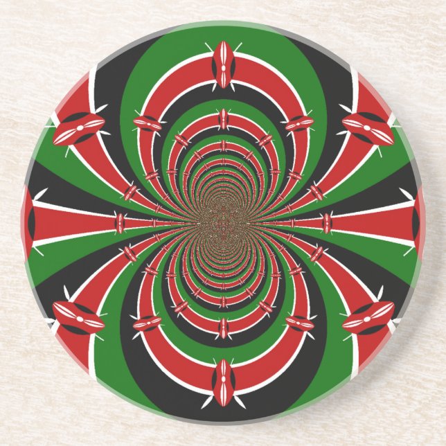 Vibrant Kenya Vision: Mirrored Kenyan Flag Art  Drink Coaster (Front)