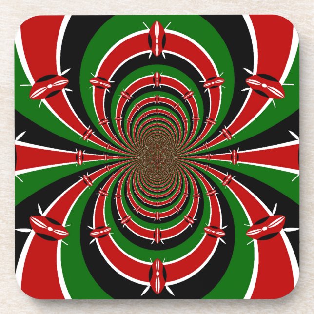 Vibrant Kenya Vision: Mirrored Kenyan Flag Art  Drink Coaster (Front)