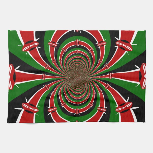 Vibrant Kenya Vision: Mirrored Kenyan Flag Art  Kitchen Towel (Horizontal)