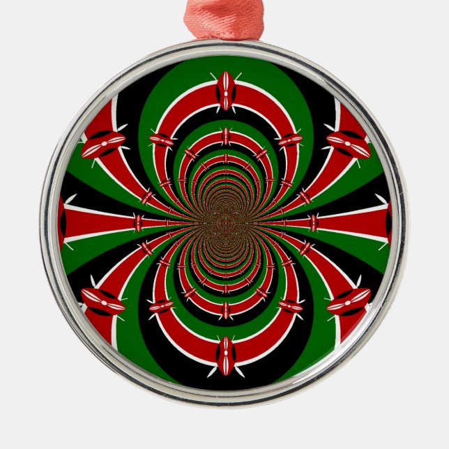 Vibrant Kenya Vision: Mirrored Kenyan Flag Art  Metal Ornament (Front)