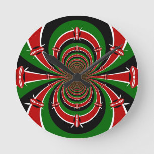Vibrant Kenya Vision: Mirrored Kenyan Flag Art Round Clock