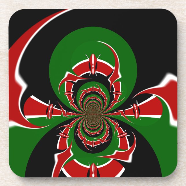 Vibrant Kenyan Flag Pattern: A Powerful Art Coaster (Front)