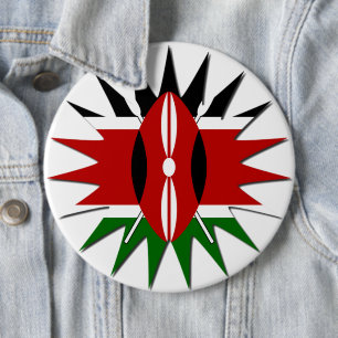 Vibrant Kenyan Flag Pattern: An 18-Star Art Button