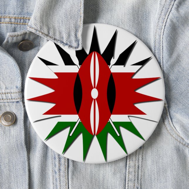 Vibrant Kenyan Flag Pattern: An 18-Star Art Button (In Situ)