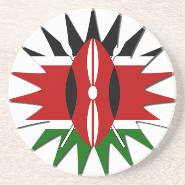 Vibrant Kenyan Flag Pattern: An 18-Star Art Coaster (Front)