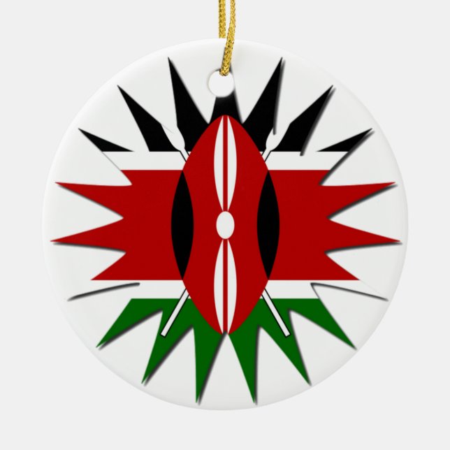 Vibrant Kenyan Flag Pattern: An 18-Star Art  Desig Ceramic Ornament (Front)