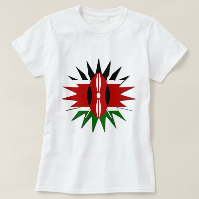 Vibrant Kenyan Flag Pattern: An 18-Star Art T-Shirt (Design Front)