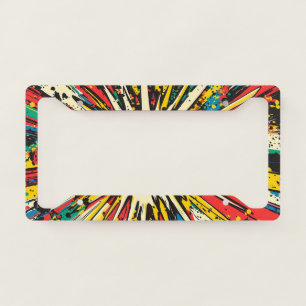 Vibrant Kinetic Blast - Crimson Blue Yellow Comic License Plate Frame