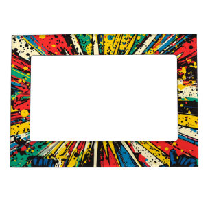 Vibrant Kinetic Blast - Crimson Blue Yellow Comic Magnetic Frame