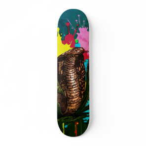 Vibrant King Cobra Drip Art Illustration Skateboard